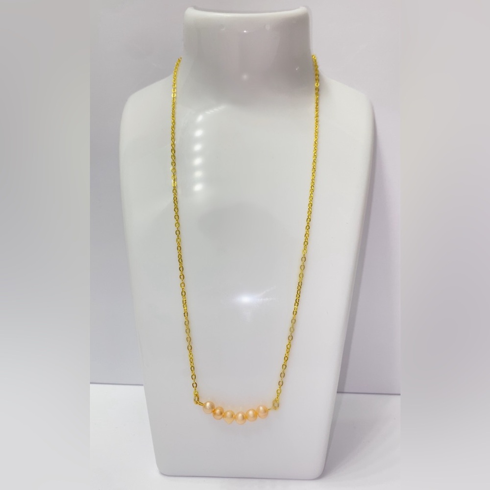 Dainty Gold Chain Pink Freshwater Pearl Bar Necklace